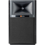 JBL 4305P active bookshelf speakers with sleek black cabinets and front-facing drivers for high-quality audio.