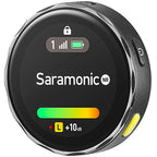 Saramonic BlinkMe U2 creator wireless microphone system with compact receiver and transmitter for high-quality audio recording.