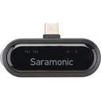 Saramonic BlinkMe U2 wireless microphone system with transmitter and receiver, compact design for creators and content creators.