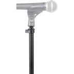 Shure floor microphone stand with adjustable height and sturdy base, designed for professional audio and stage performances.