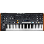 Moog Muse synthesizer with control knobs and keyboard, showcasing Moog's classic design and interface for music production.