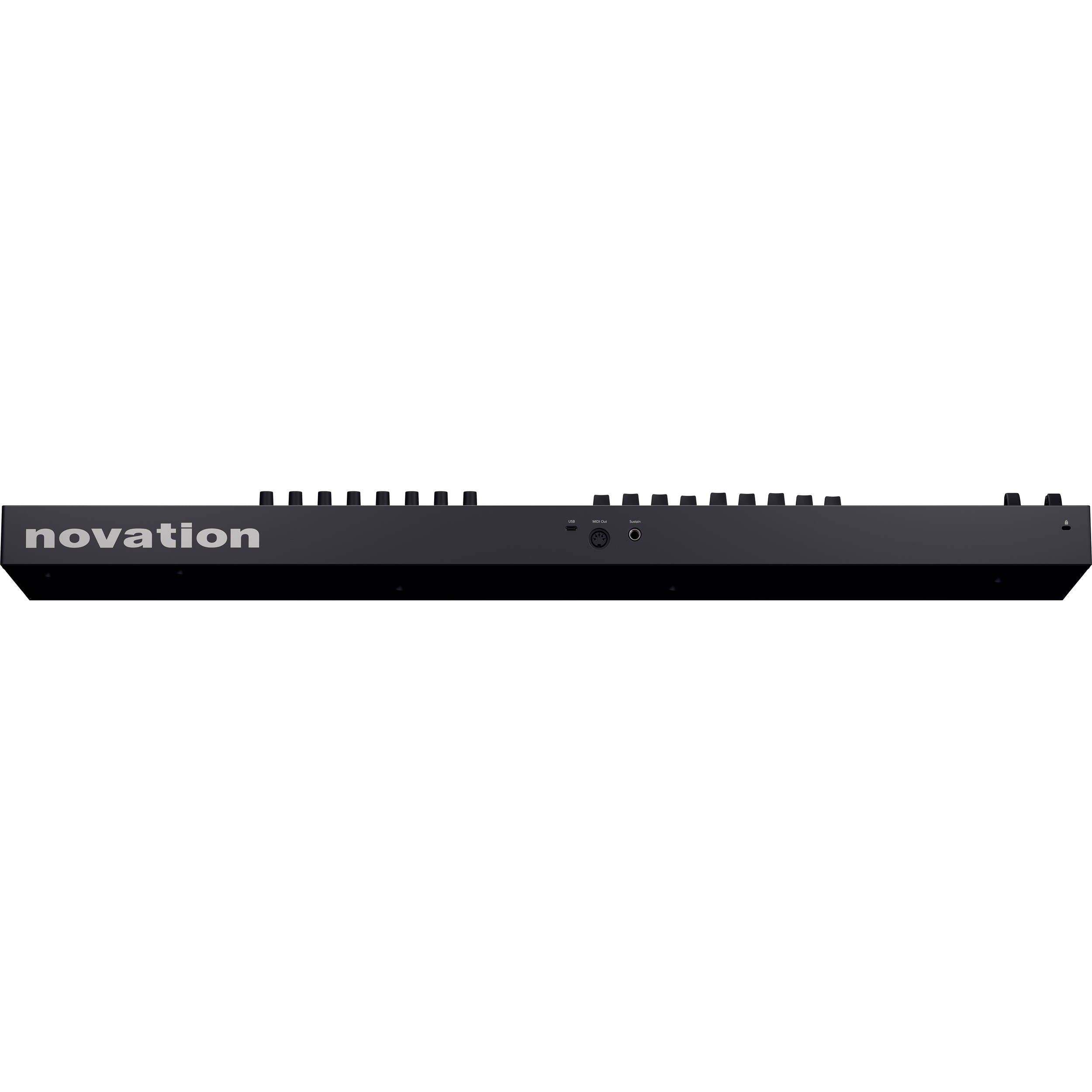 Novation Launchkey 61 MK4 MIDI keyboard with 61 keys, control pads, and knobs for music production and performance.