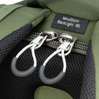 Think Tank Mindshift BackLight video equipment bag showing padded compartments and adjustable straps for gear storage.