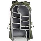 Think Tank Mindshift BackLight video equipment bag with padded compartments and adjustable straps for camera gear storage.