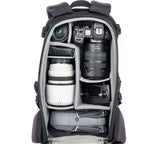 Think Tank Mindshift BackLight video equipment bag with padded compartments and adjustable straps for photography gear.