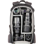 Think Tank Mindshift BackLight video equipment bag with padded compartments and adjustable straps for camera gear storage.