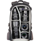 Think Tank Mindshift BackLight video equipment bag with padded compartments and adjustable straps for gear protection and organization.