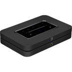 Bluesound Node 2025 black music streamer device with digital and analog outputs, compact and modern design.