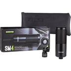 Shure SM4 condenser microphone with metal grille and body, designed for studio and live sound applications.