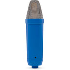 Rode NT1 Signature Series condenser microphone with gold finish and shock mount for studio recording and vocals.