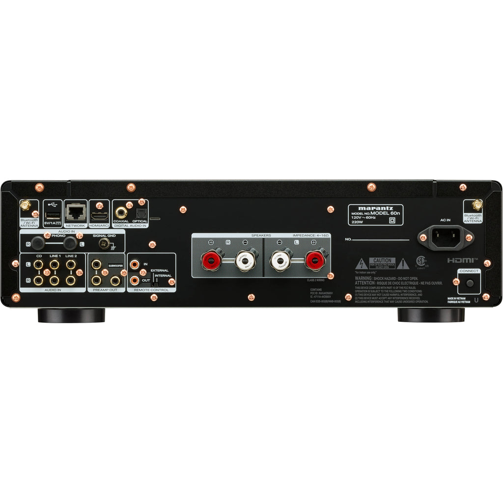 Marantz MODEL 60n stereo amplifier with sleek black finish and control knobs, showcasing high-quality audio equipment.