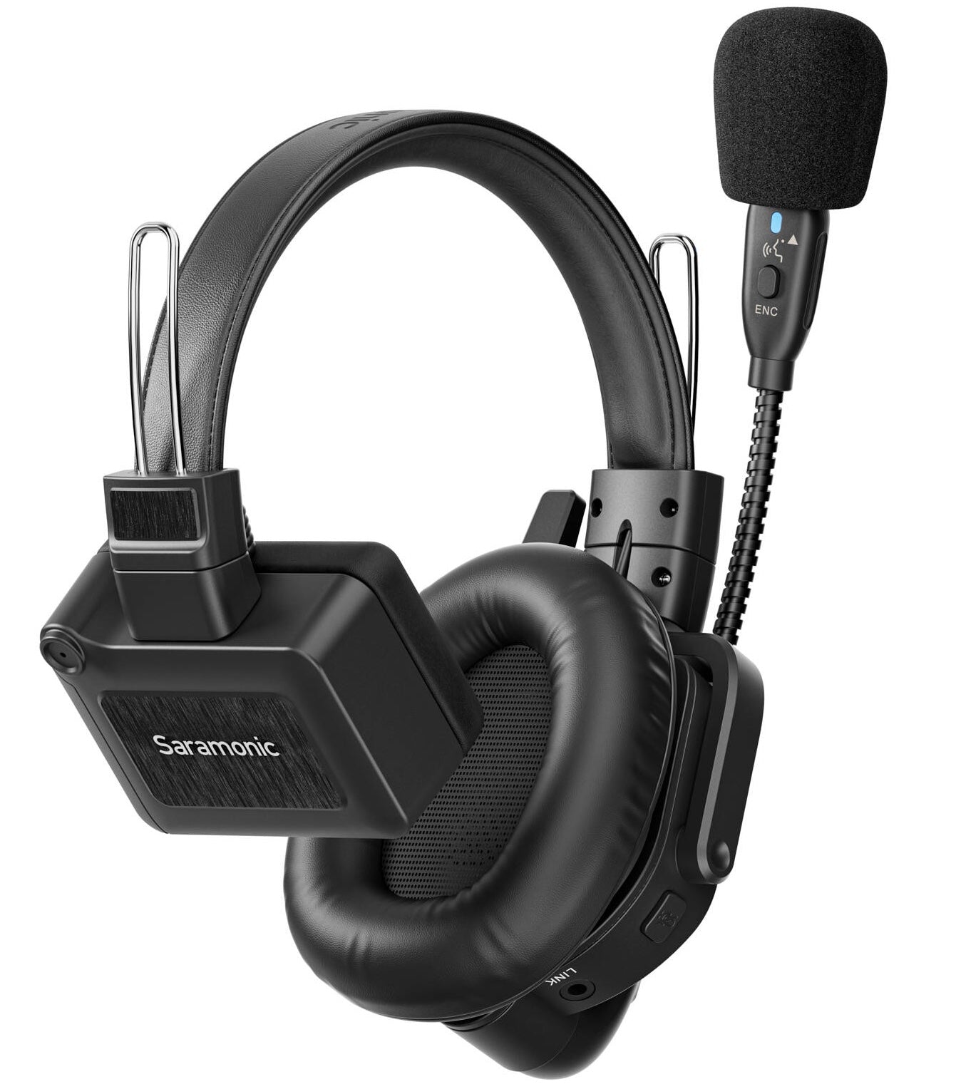 Saramonic WiTalk9 WT8S 8-person wireless video equipment set with microphones and receivers on a table.
