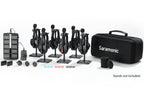 Saramonic WiTalk9 WT6S wireless microphone system for 6-person video recording, with transmitters and receiver units.