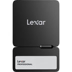 Lexar Go Portable SSD external drive with hub, sleek black design for fast data storage and transfer.