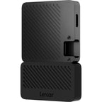 Lexar Go Portable SSD external drive with hub, compact black external storage device with multiple ports for data transfer.