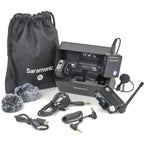 Saramonic Ultra creator wireless microphone system with Lavalier microphones, compact setup for high-quality audio recording.