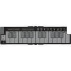 Black Korg nanoKEY Fold MIDI controller with compact, foldable design and key layout for music sequencing and music production.