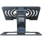 Reloop Stand Hub Pro laptop stand with adjustable height and multiple ports for convenient device setup and connectivity.