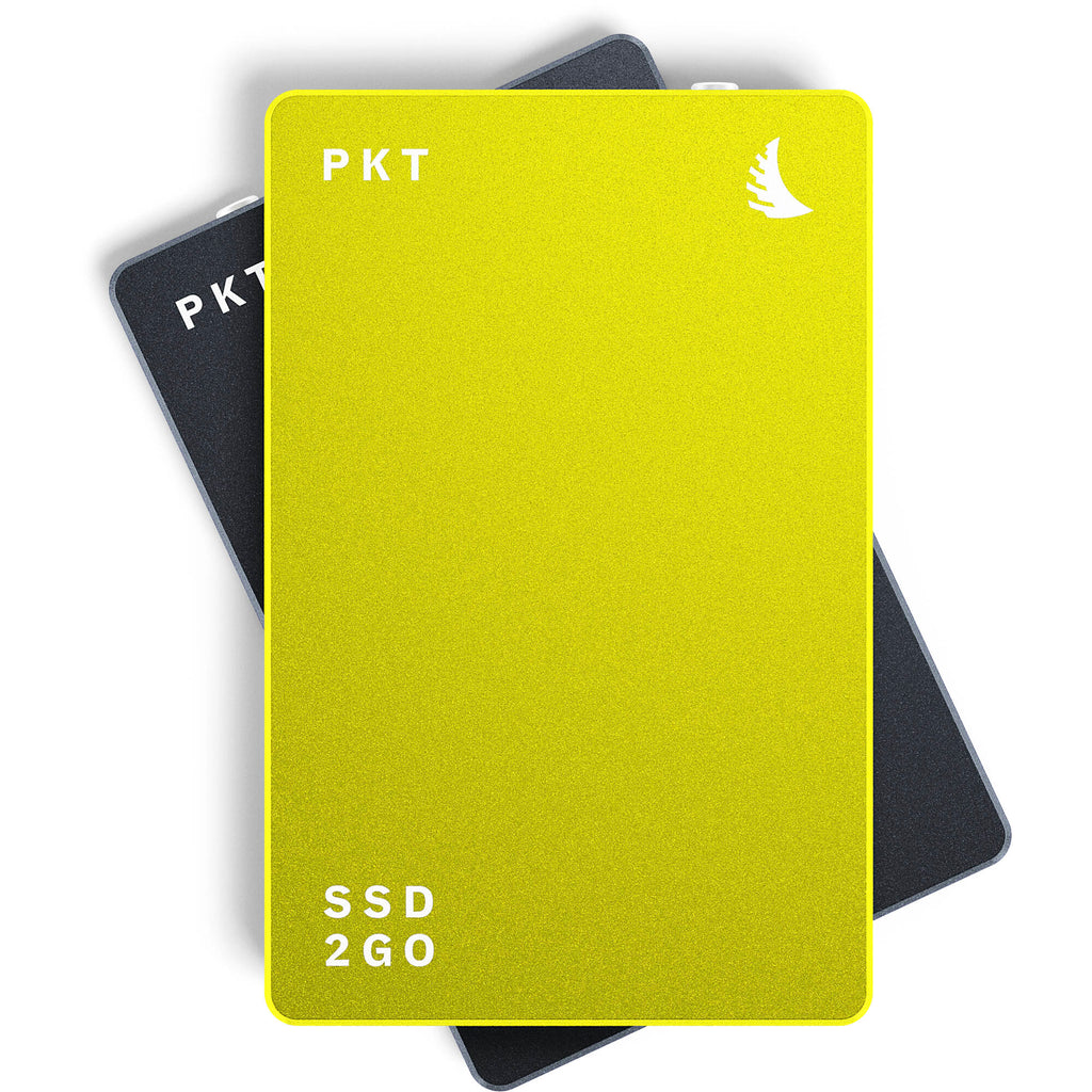 Angelbird SSD2GO PKT portable external SSD drive with compact design and USB connection, suitable for fast data storage and transfer.