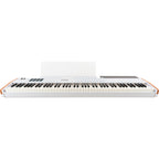 Arturia KeyLab 88 MK3 MIDI keyboard with black and gray keys, control knobs, and buttons on a music production setup.