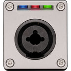 Universal Audio Apollo e1x microphone preamps with sleek design and multiple input options, showcasing front panel features.