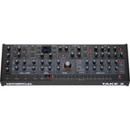 Sequential Take 5 desktop synthesizer with knobs, buttons, and a compact black design, ideal for music production.