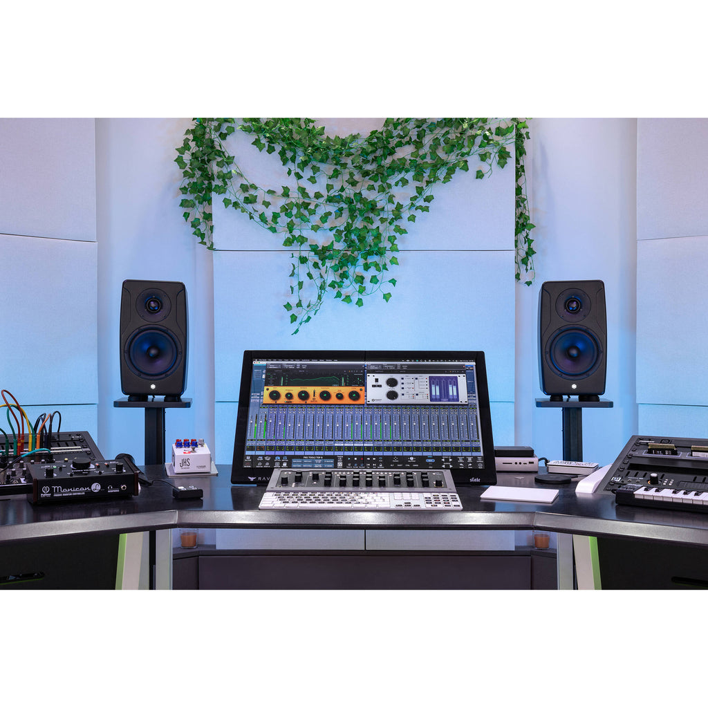 IK Multimedia iLoud Precision 6 MK2 active nearfield monitor showing front view with speaker grille and control panel.
