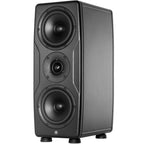 IK Multimedia iLoud Precision MTM MK2 active nearfield monitors with sleek black finish and front-facing control panel.
