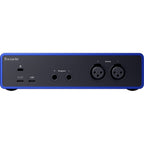 Focusrite Scarlett 2i2 4th Gen Anniversary Edition audio interface with two input/output knobs and sleek design.