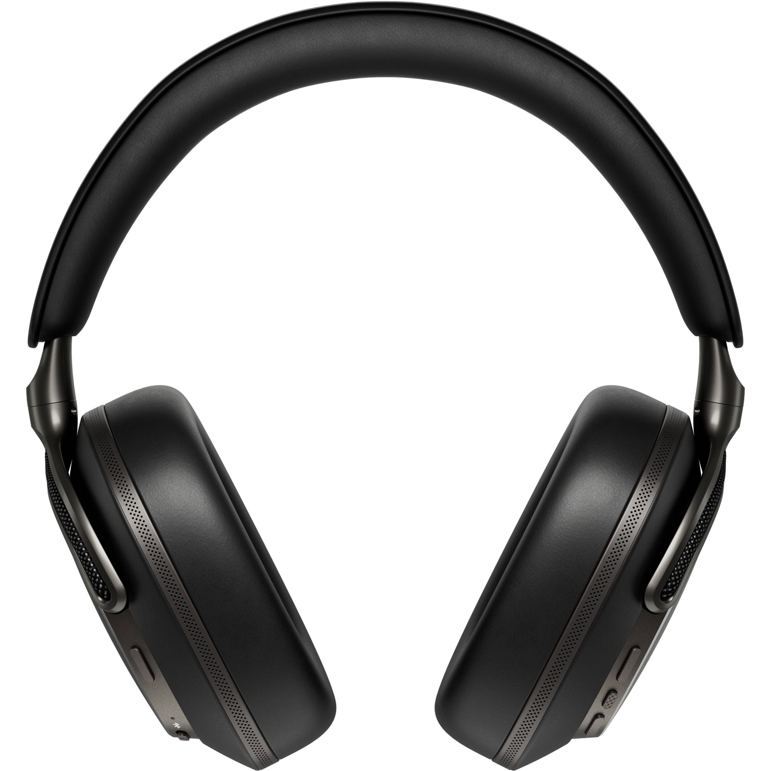 Bowers & Wilkins Px8 S2 wireless headphones with sleek black design and over-ear cushions, resting on a surface.