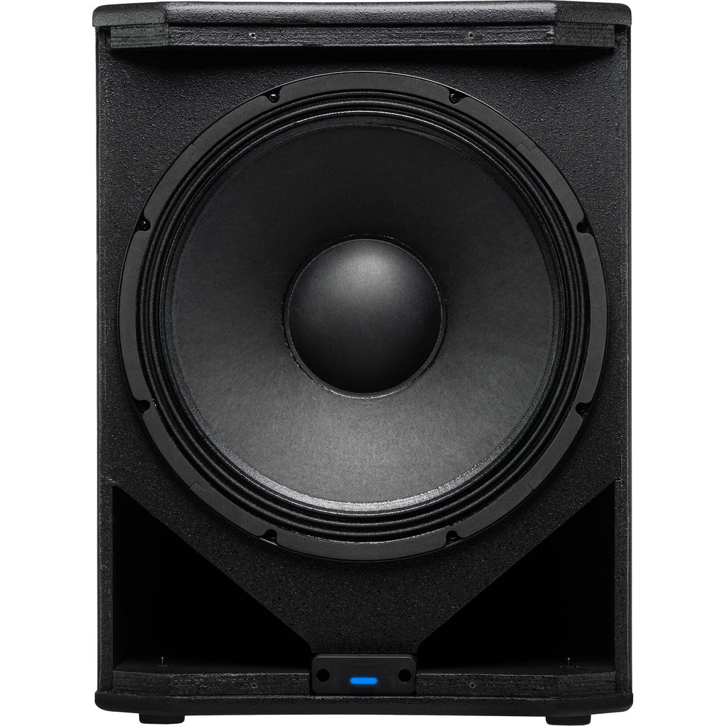 Presonus Air XD Sub 15 active subwoofer with a large front port and control panel, designed for powerful bass in audio setups.