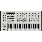 UDO Audio DMNO keyboard synthesizer with modern design, featuring multiple control knobs and a sleek black finish.