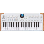 Arturia AstroLab 37 performance keyboard with black and silver design, featuring multiple control knobs and keys for music production.