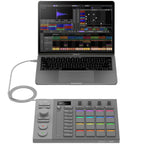 AlphaTheta SLAB MIDI controller with knobs, buttons, and touchpads for music production and live performance.