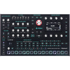ASM Leviasynth desktop synthesizer with knobs and control panel, compact electronic music instrument for sound creation.
