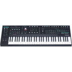 ASM Leviasynth keyboard synthesizer with black keys and control knobs, versatile electronic instrument for music production.