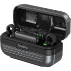 SmallRig S70 wireless microphone system with two transmitters, two receivers, and charging case for professional audio recording.