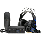 Fender Quantum Creator Bundle studio music production set with headphones, audio interface, and accessories for musicians.