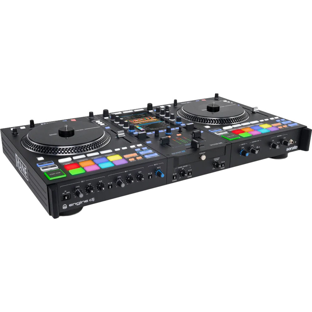 Rane System One DJ controller with jog wheels, mixer controls, and connectivity ports for professional DJ setups.