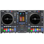 Rane System One DJ controller with dual jog wheels, sound mixer, and control knobs for professional DJing setup.