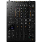 AlphaTheta DJM-V5 DJ mixer with multiple controls, knobs, and input ports, designed for professional DJ performances and mixing.