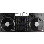 Reloop RP-5000 MK4 DJ turntable with black finish, featuring tonearm and control buttons, designed for professional DJ setups.