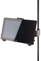K&M 19791 multimedia microphone stand with adjustable holder and sleek black design for professional audio setups