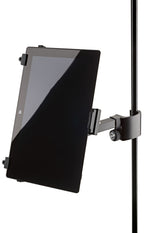 K&M 19791 multimedia microphone stand with adjustable holder, showing detailed view of the stand's arm and mounting features.