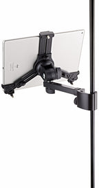 K&M 19791 multimedia microphone stand and holder with adjustable arm and sturdy base for professional audio setups.