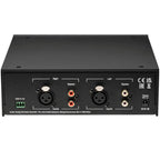 Pro-Ject Head Box DS3 B headphone amplifier and DAC with sleek black design and multiple input/output ports.
