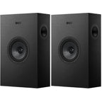 KEF Q4 Meta in-wall and outdoor speaker showing sleek black design with grille cover and mounting frame for discreet installation.