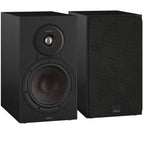 DALI Sonik 3 passive bookshelf speakers shown with black enclosures and drivers, ideal for compact home audio setups.