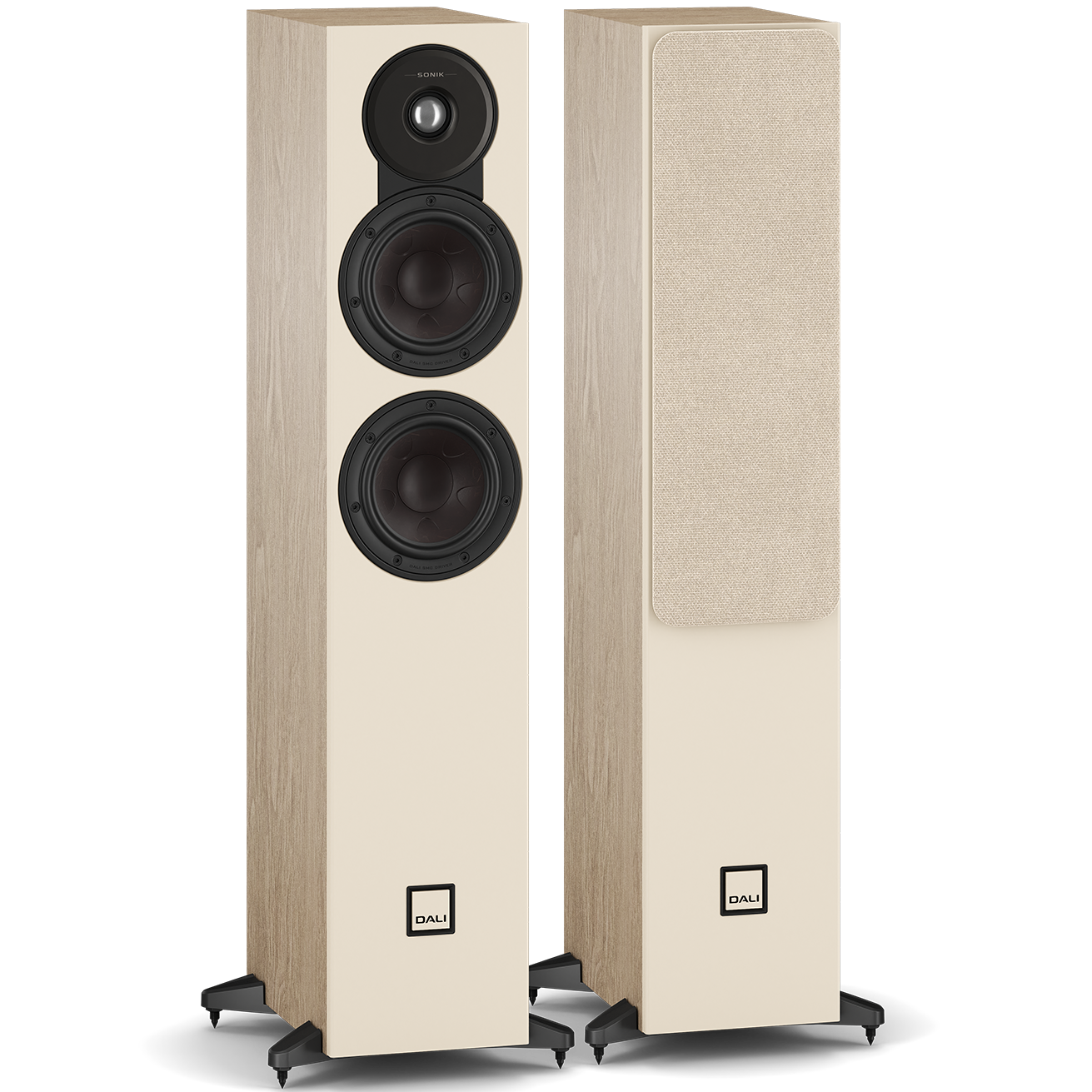 DALI Sonik 5 passive floorstanding speakers with sleek black finish and multiple drivers for high-quality audio.