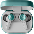 Wireless in-ear headphones from Bang & Olufsen Beoplay Eleven with sleek black earbuds and inline controls, shown from a side angle.